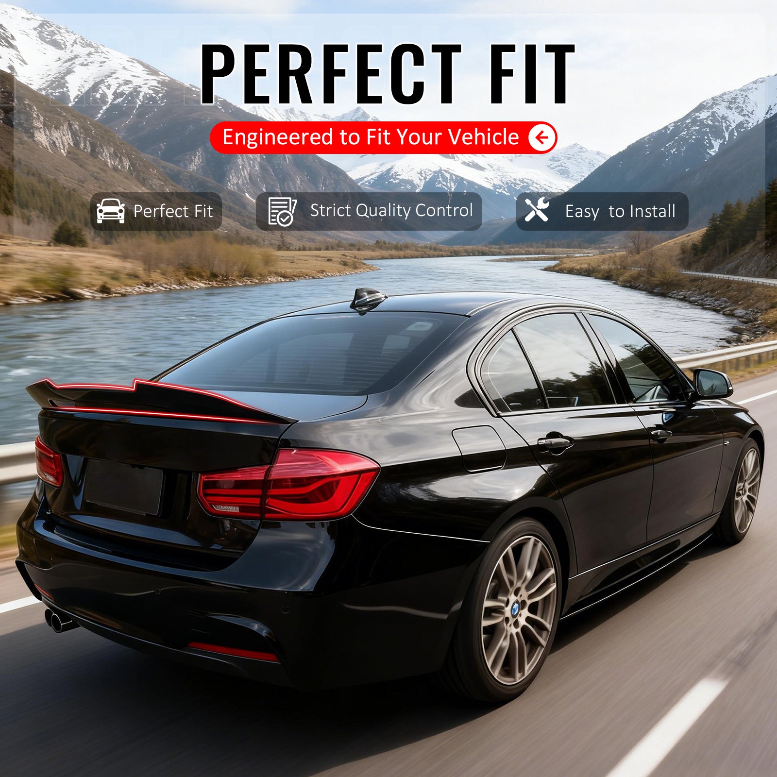 IKON MOTORSPORTS, Trunk Spoiler Compatible with 2012-2018 BMW F30 3-Series & F80 M3 Sedan, Gloss Black PSM Style ABS Plastic Rear Trunk Lid Spoiler Wing Lip