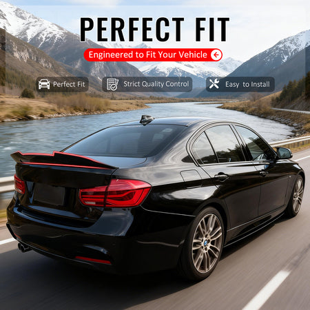 IKON MOTORSPORTS, Trunk Spoiler Compatible with 2012-2018 BMW F30 3-Series & F80 M3 Sedan, Gloss Black PSM Style ABS Plastic Rear Trunk Lid Spoiler Wing Lip