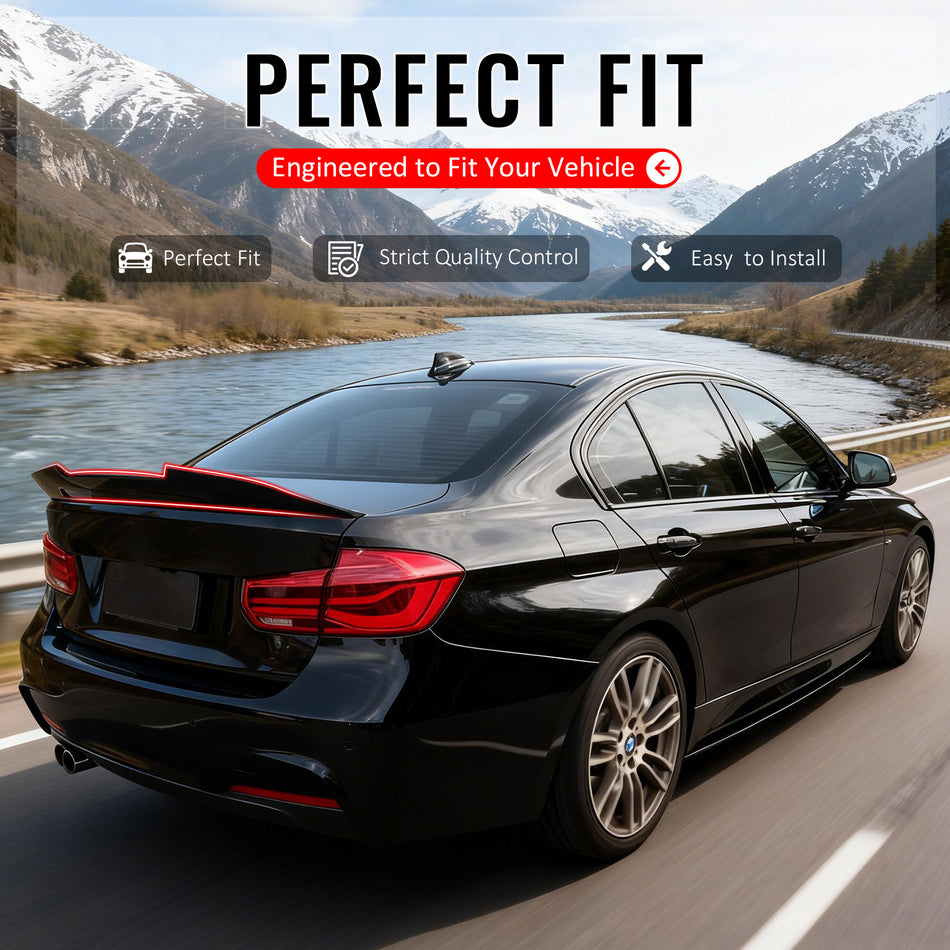 IKON MOTORSPORTS, Trunk Spoiler Compatible with 2012-2018 BMW F30 3-Series & F80 M3 Sedan, Gloss Black PSM Style ABS Plastic Rear Trunk Lid Spoiler Wing Lip