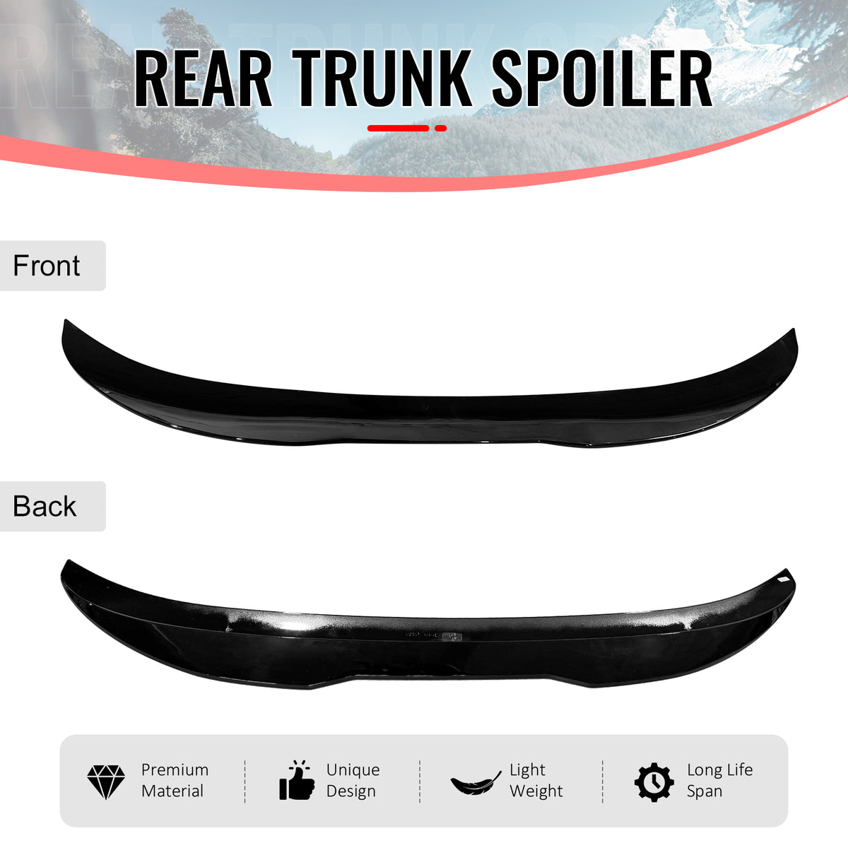 Fits 12-18 BMW F30 3-Series F80 M3 Sedan PSM Style Trunk Spoiler Lip Gloss Black