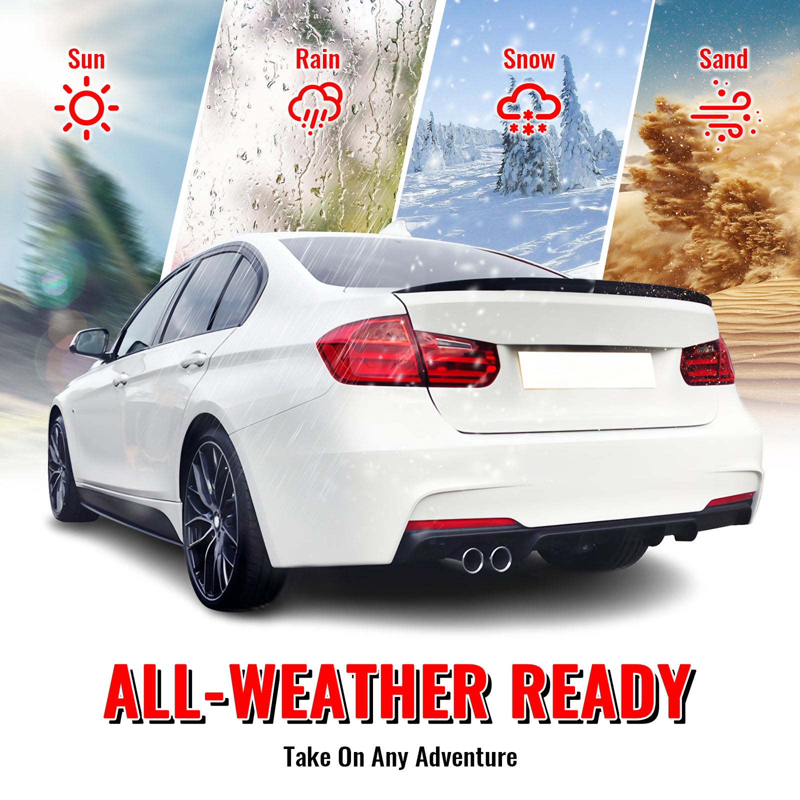 Fits 12-18 BMW F30 3-Series M Performance Style Rear Bumper Cover W/Diffuser PP