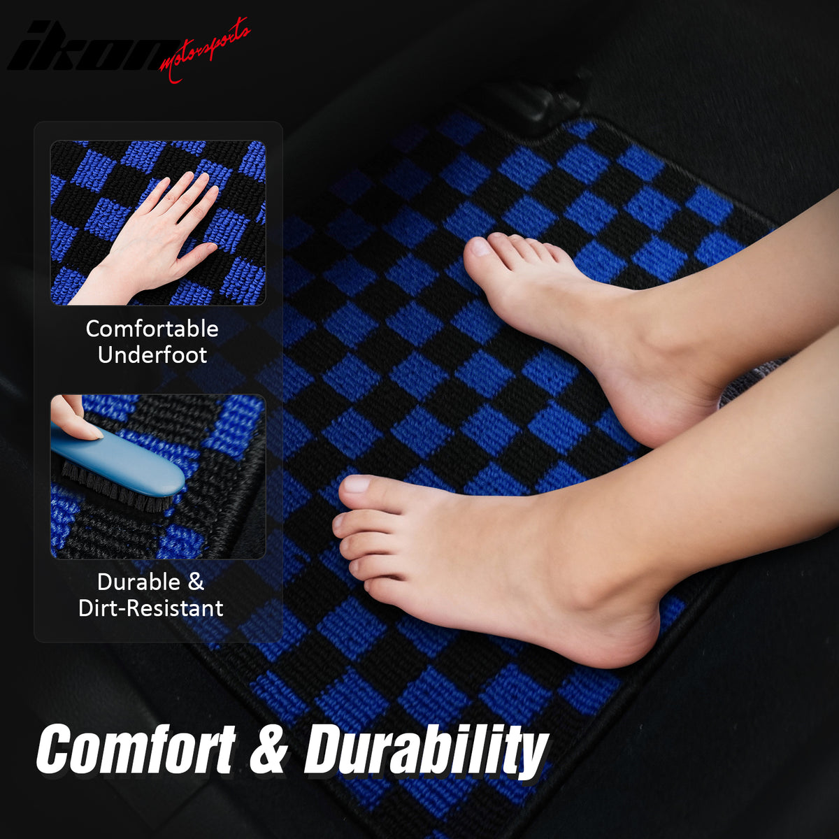 Fits 12-18 Ford Focus Anti-slip Floor Mats Checkered Carpets Black Blue Plaid