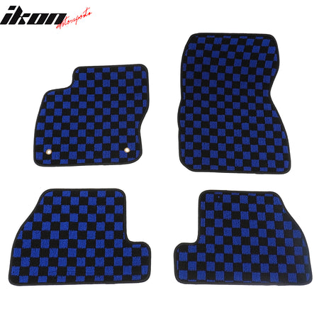 Fits 12-18 Ford Focus Anti-slip Floor Mats Checkered Carpets Black Blue Plaid