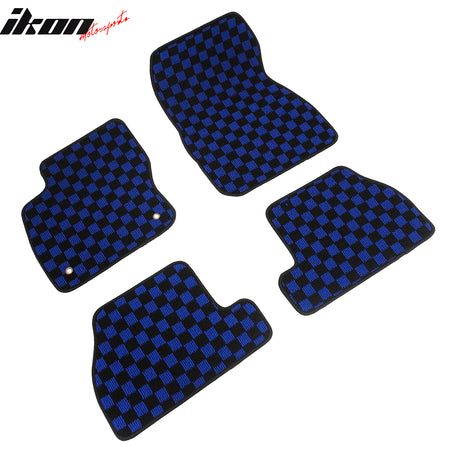 Fits 12-18 Ford Focus Anti-slip Floor Mats Checkered Carpets Black Blue Plaid