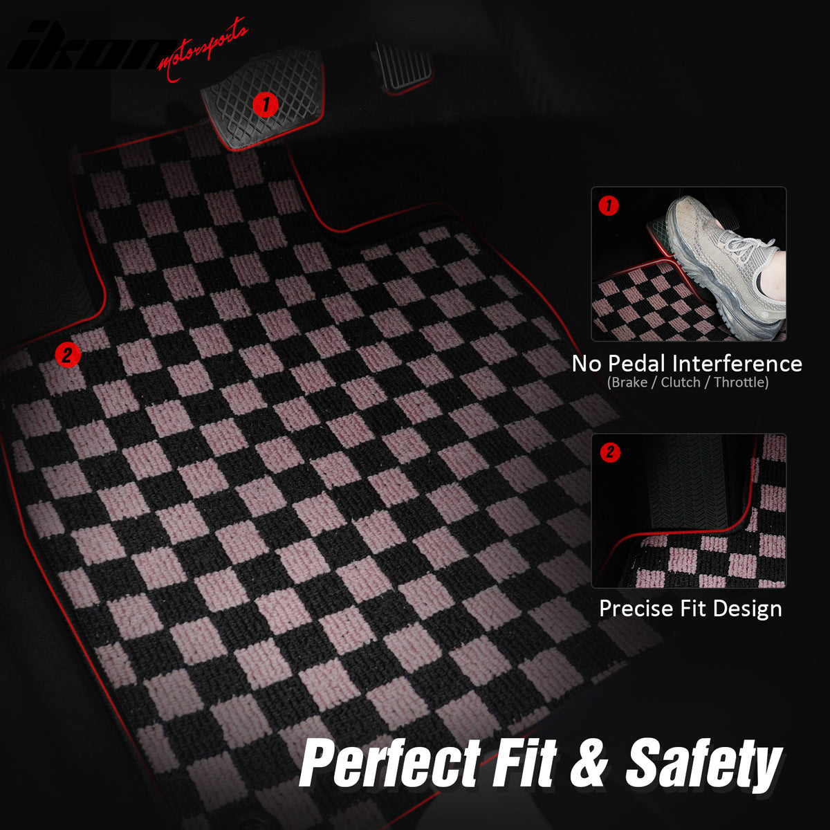 Fits 12-18 Ford Focus Anti-slip Floor Mats Checkered Carpets Black Pink Plaid
