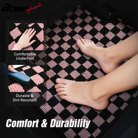Fits 12-18 Ford Focus Anti-slip Floor Mats Checkered Carpets Black Pink Plaid
