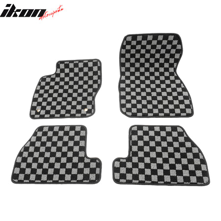 For 12-18 Ford Focus Sedan Floor Mats Non-Slip Carpet Checkered Black Gray Plaid
