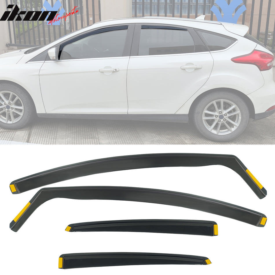 2012-2018 Ford Focus Side Window Visor Black In-Channel Deflectors