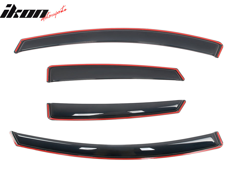 IKON MOTORSPORTS In Channel Window Visors Compatible with 2012-2018 Ford Focus 4-Door Sedan & 5-Door Hatchback, Slim Style Acrylic Smoke Rain Guards, Side Window Wind Deflectors 4PCS