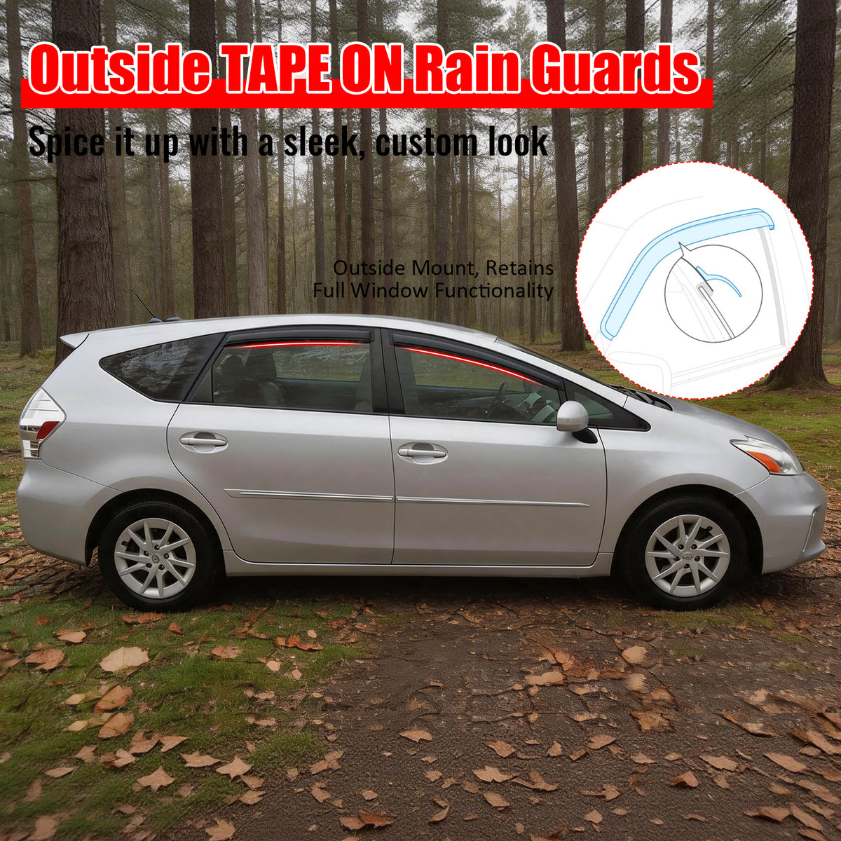 Fits 12-18 Toyota Prius V 4PCS Window Visors Air Deflector Rain Guard Tape-On