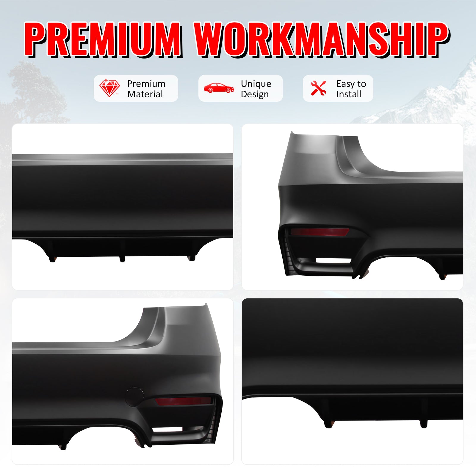 Fits 12-19 BMW F30 3-Series Sedan M3 M4 Style Rear Bumper Cover Replacement PP