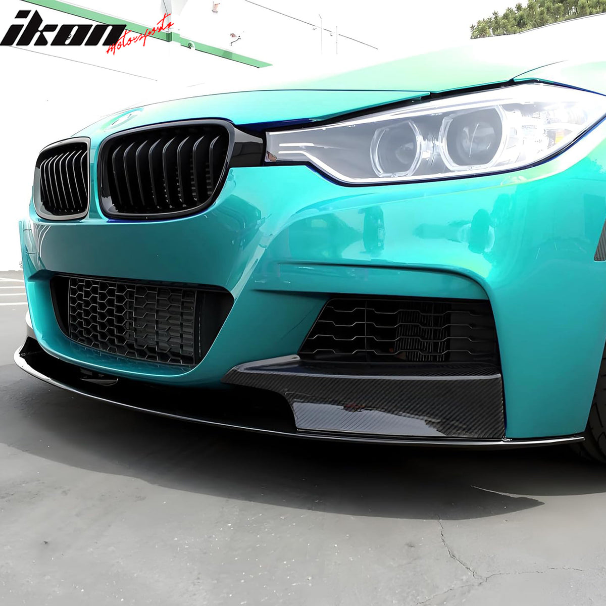 IKON MOTORSPORTS Front Bumper Lip, Compatible with 2012-2018 BMW F30 3 Series Sedan & 2014-2019 F31 3 Series Wagon, MP Style Carbon Fiber Print Add-on Air Dam Chin Spoiler Protector Splitter 4PCS