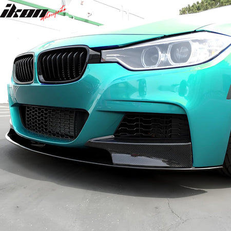 IKON MOTORSPORTS Front Bumper Lip, Compatible with 2012-2018 BMW F30 3 Series Sedan & 2014-2019 F31 3 Series Wagon, MP Style Carbon Fiber Print Add-on Air Dam Chin Spoiler Protector Splitter 4PCS
