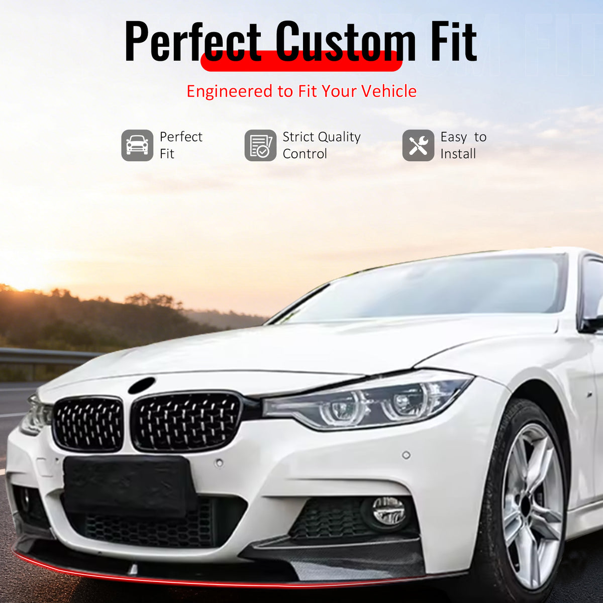 Fits 12-19 BMW F30 F31 3 Series M Sport Front Bumper Lip Carbon Fiber Print ABS