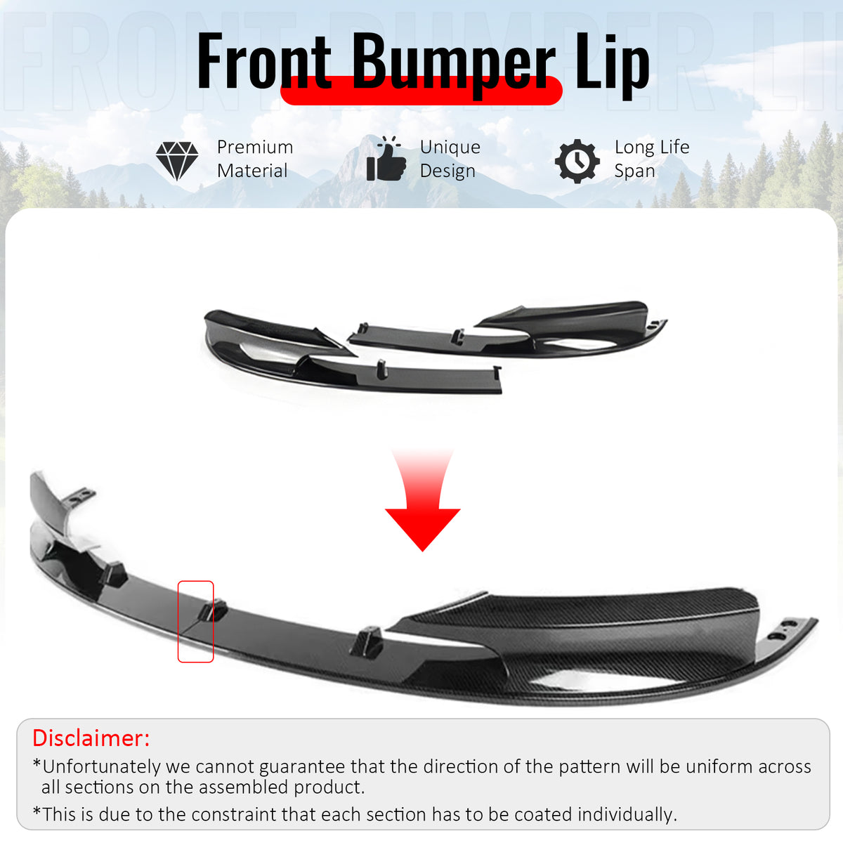 Fits 12-19 BMW F30 F31 3 Series M Sport Front Bumper Lip Carbon Fiber Print ABS