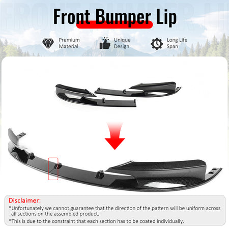 Fits 12-19 BMW F30 F31 3 Series M Sport Front Bumper Lip Carbon Fiber Print ABS