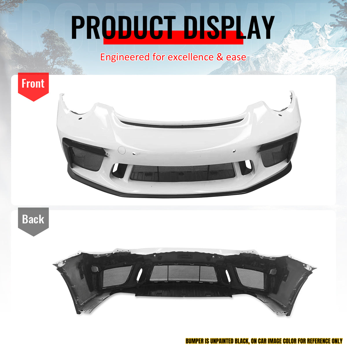 Fits 12-19 Porsche 911 GT3 Style Front Bumper Cover w/ DRL Upgrade 991 to 991.2