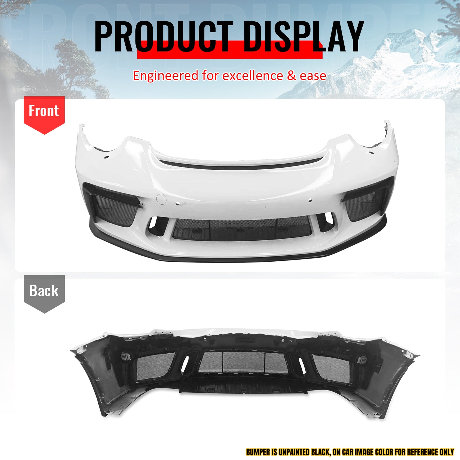 Fits 12-19 Porsche 911 GT3 Style Front Bumper Cover w/ DRL Upgrade 991 to 991.2