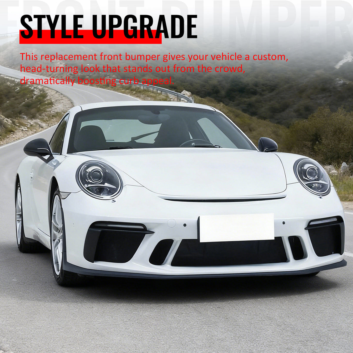 Fits 12-19 Porsche 911 GT3 Style Front Bumper Cover w/ DRL Upgrade 991 to 991.2