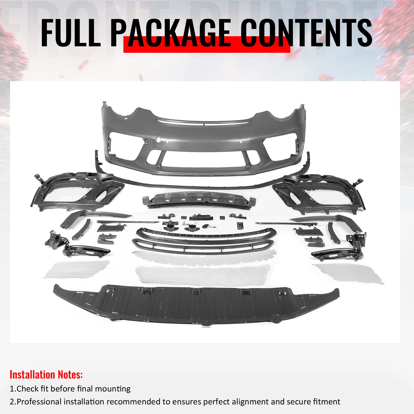 Fits 12-19 Porsche 911 GT3 Style Front Bumper Cover w/ DRL Upgrade 991 to 991.2