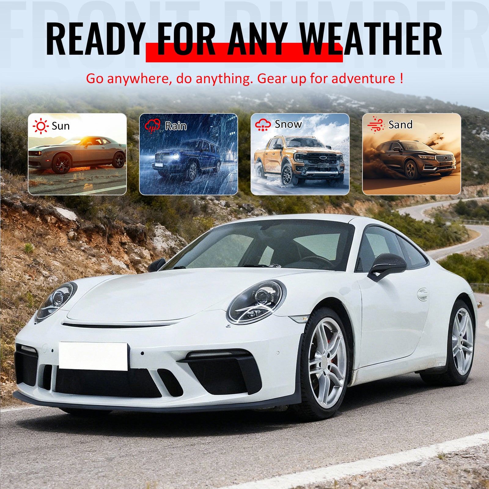 Fits 12-19 Porsche 911 GT3 Style Front Bumper Cover w/ DRL Upgrade 991 to 991.2