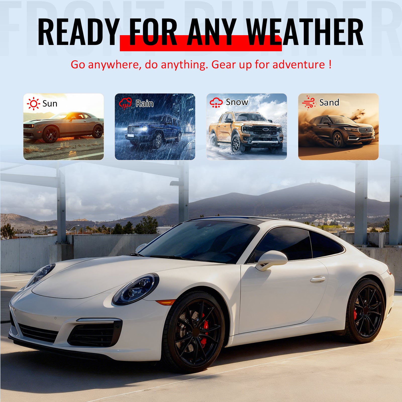 Fits 12-19 Porsche 911 OE Style Front Bumper Cover w/ DRL Upgrade 991.1 to 991.2