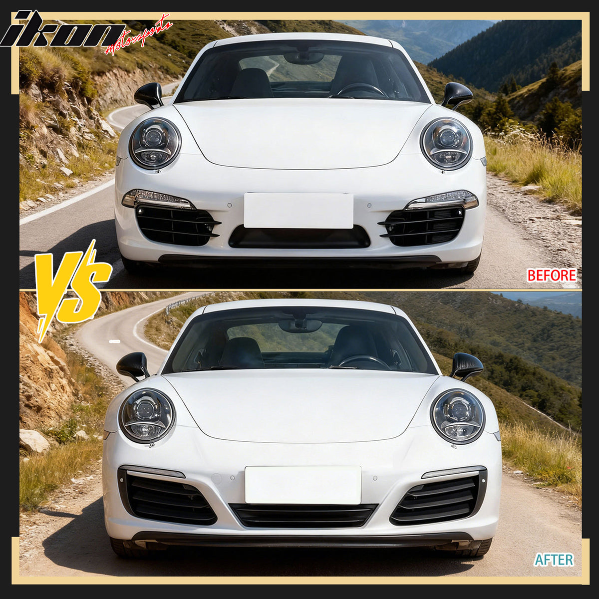 Fits 12-19 Porsche 911 OE Style Front Bumper Cover w/ DRL Upgrade 991.1 to 991.2