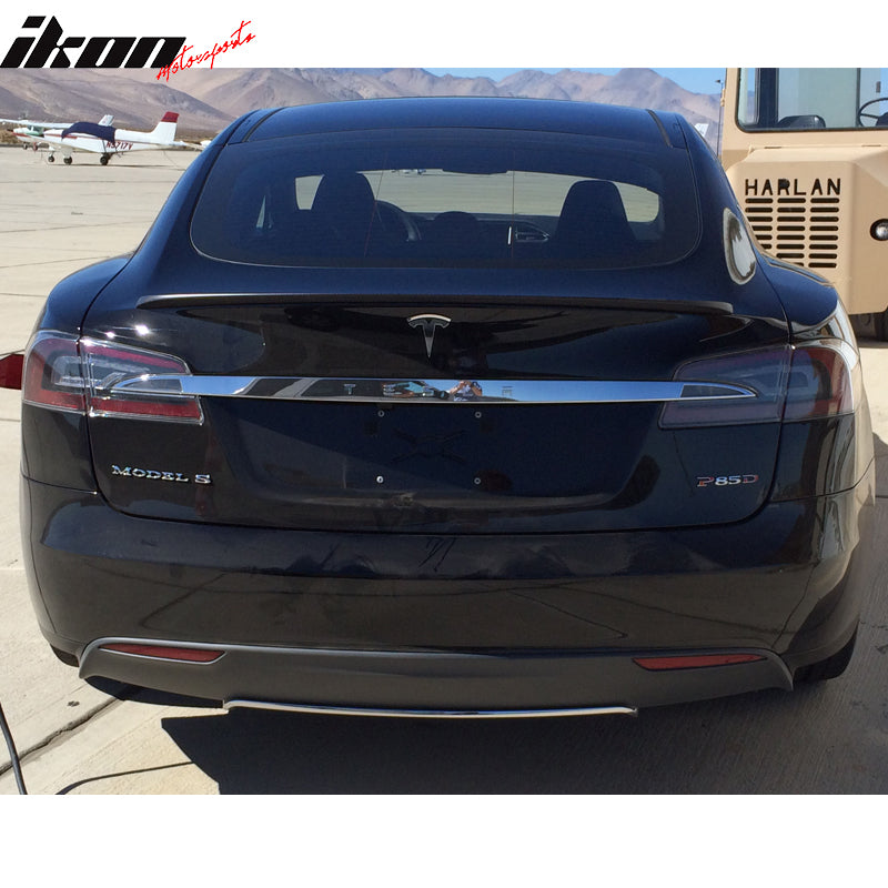 IKON MOTORSPORTS, Trunk Spoiler Compatible With 2012-2025 Tesla Model S 4Dr Sedan, Rear Tail Wing Lip Deck Lid Unpainted ABS