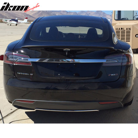 IKON MOTORSPORTS, Trunk Spoiler Compatible With 2012-2025 Tesla Model S 4Dr Sedan, Rear Tail Wing Lip Deck Lid Unpainted ABS