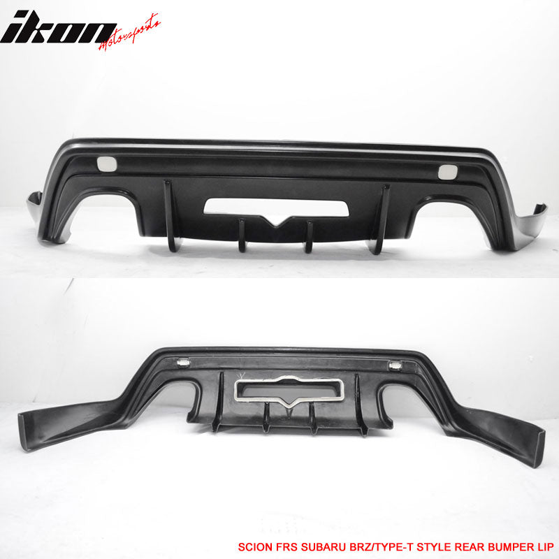 IKON MOTORSPORTS, Rear Bumper Lip Compatible With 2013-2016 Scion FR-S 2013-2020 Subaru BRZ 2012-2016 Toyota 86, Type-T Style PU Black Rear Lip Spoiler Splitter