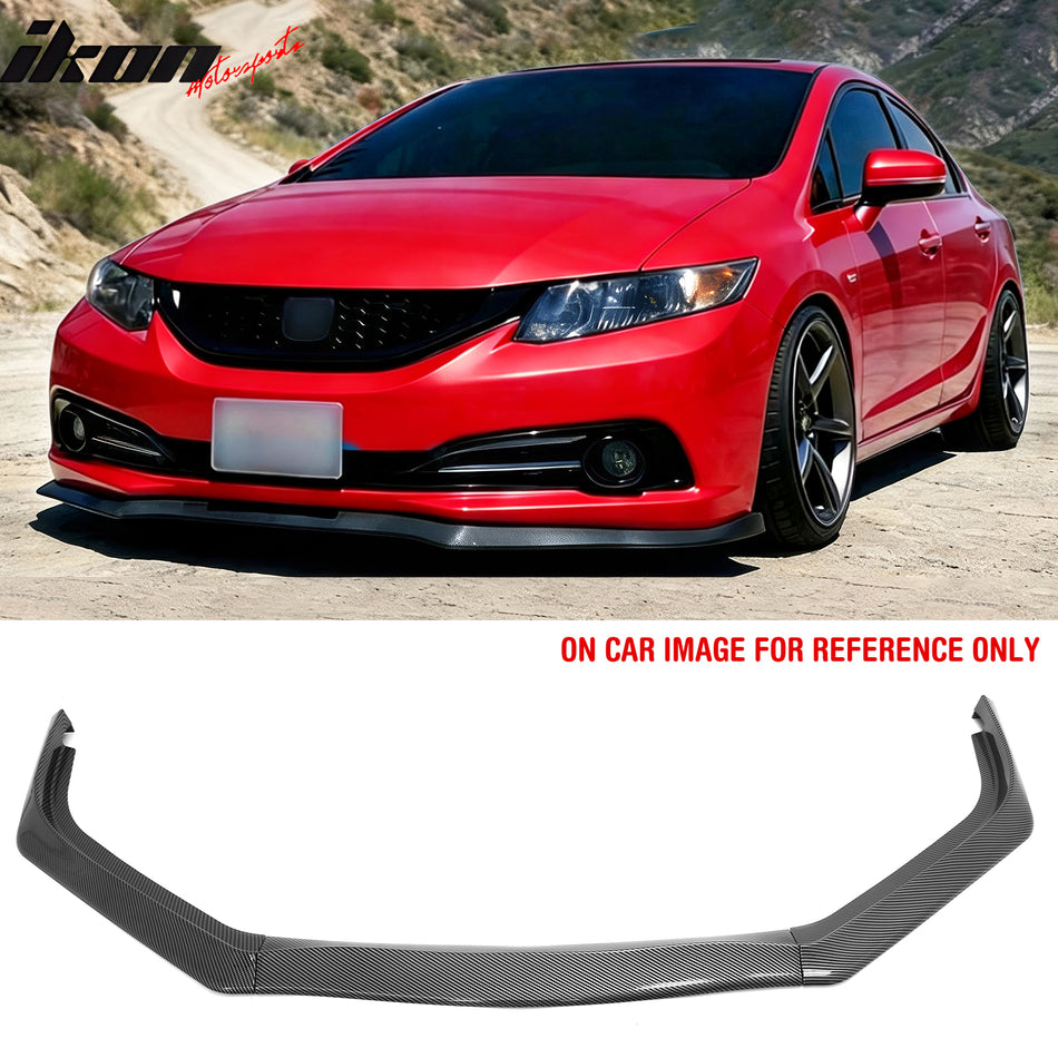 2013-2015 Honda Civic Sedan GT Style Front Bumper Lip Lower Spoiler 3PCS Carbon Fiber Print PP