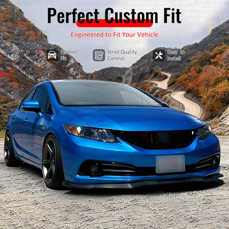 IKON MOTORSPORTS Front Bumper Lip, Compatible with 2013-2015 Honda Civic Sedan, Carbon Fiber Print PP GT Style Air Dam Chin Spoiler Protector Splitter 3PCS