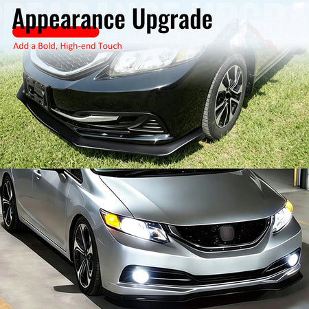 For 13-15 Honda Civic Sedan GT Style Front Bumper Lip Spoiler Gloss Black PP 3PC