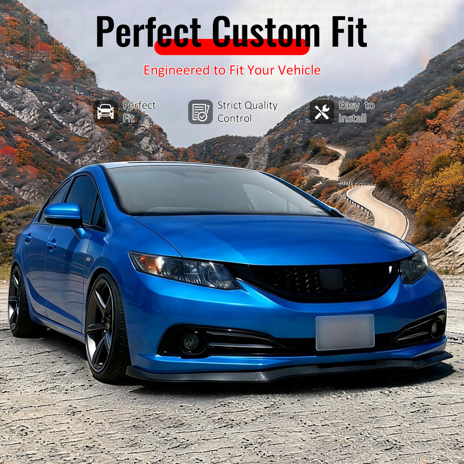 IKON MOTORSPORTS Front Bumper Lip, Compatible with 2013-2015 Honda Civic Sedan, Matte Black PP GT Style Air Dam Chin Spoiler Protector Splitter 3PCS
