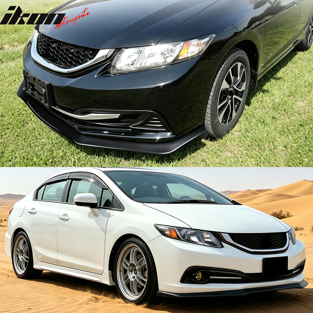 For 13-15 Honda Civic Sedan GT Style Front Bumper Lip Spoiler Matte Black PP 3PC