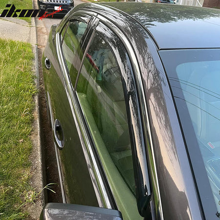 IKON MOTORSPORTS In Channel Window Visors Compatible with 2013-2015 Chevrolet Malibu & 2016 Malibu Limited, Slim Style Acrylic Smoke Rain Guards, Side Window Wind Deflectors 4PCS