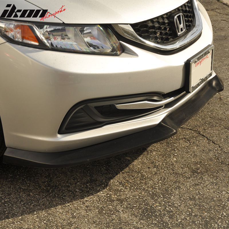 GT Style Front Bumper Chin Lip For 2013-2015 Civic 4-Door Sedan – Unpainted Black Polyurethane – Bodykit Spoiler