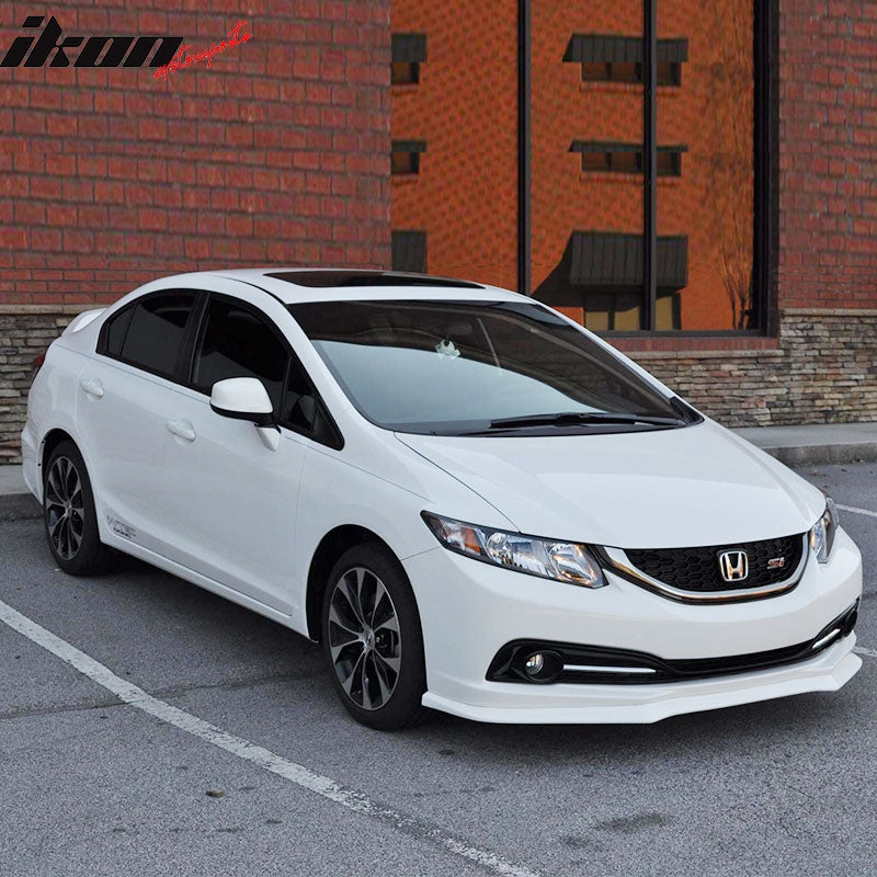 Front Bumper Lip Compatible With 2013-2015 Honda Civic Sedan, CS Style Black PU Front Lip Finisher Under Chin Spoiler Add On by IKON MOTORSPORTS, 2014