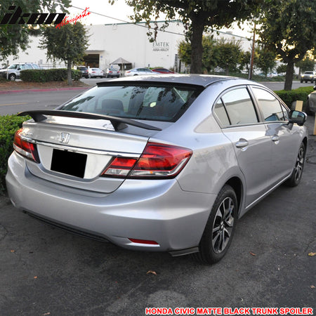 Trunk Spoiler Compatible With 2013-2015 Honda Civic, Matte Black ABS Rear Tail Trunk Lid Lip Wing by IKON MOTORSPORTS, 2014