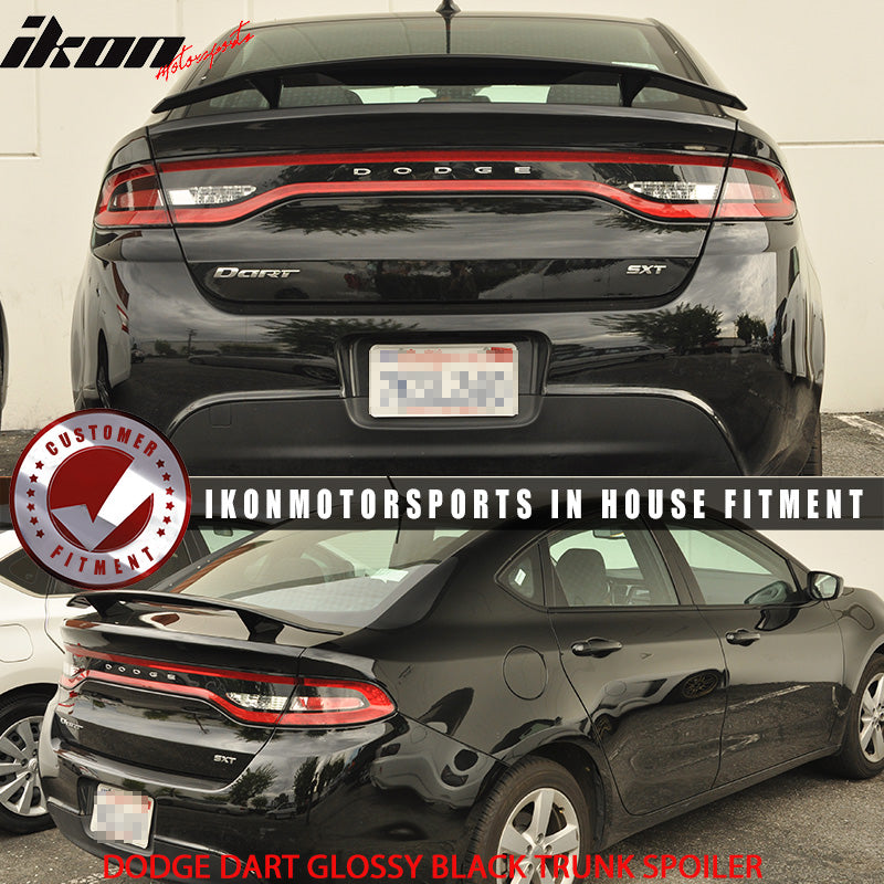 Trunk Spoiler Compatible With 2013-2016 Dodge Dart, Painted Glossy Black ABS Spoiler Wing Rear Trunk lip by IKON MOTORSPORTS, 2014 2015