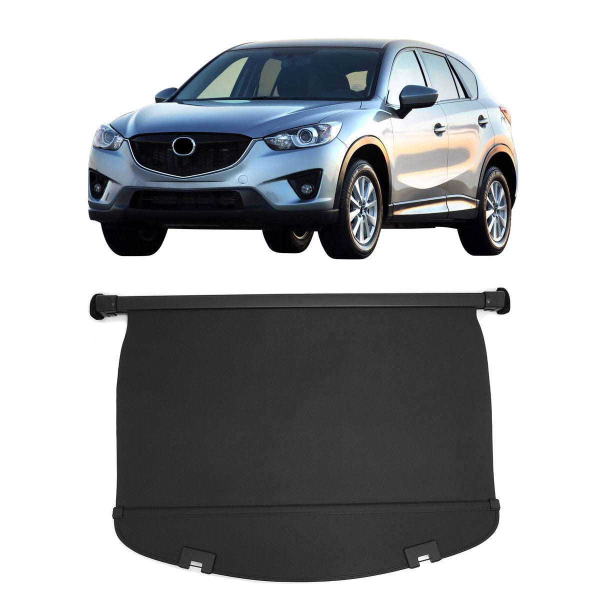 IKON MOTORSPORTS, Rear Retractable Cargo Cover, Compatible with 2013-2016 Mazda CX-5 CX5, ABS Aluminum Vinyl Trunk Security Luggage Shield Shade, Carbon Fiber Texture