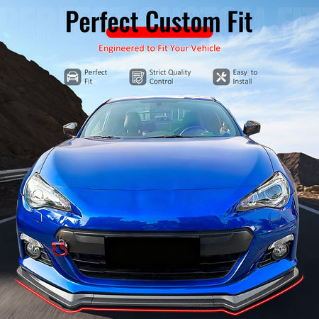 IKON MOTORSPORTS Front Bumper Lip, Compatible with 2013-2016 Subaru BRZ, CS Style Carbon Fiber Print PP Injection Added-on Air Dam Chin Spoiler Protector Splitter 3PCS