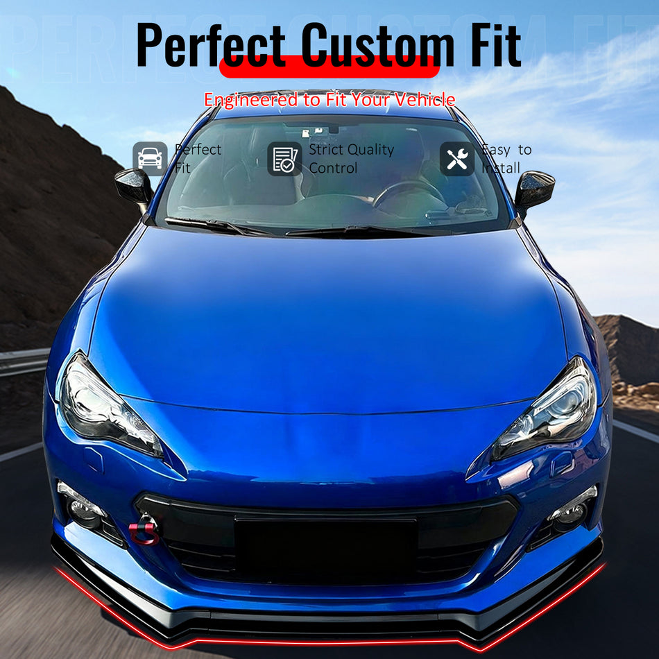 IKON MOTORSPORTS Front Bumper Lip, Compatible with 2013-2016 Subaru BRZ, CS Style Gloss Black PP Injection Added-on Air Dam Chin Spoiler Protector Splitter 3PCS