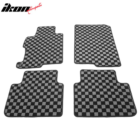 Fits 13-17 Honda Accord Floor Mats Non-Slip Carpets Checkered Black Gray Plaid