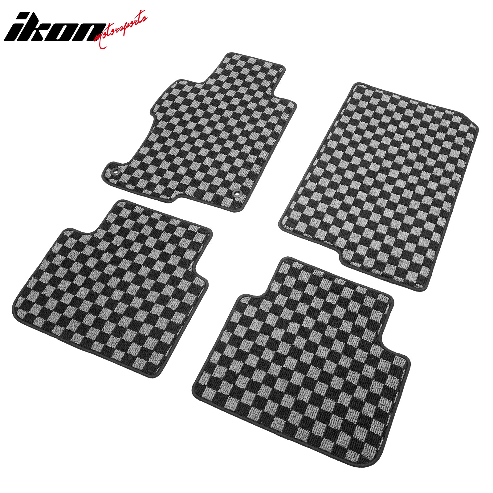 Fits 13-17 Honda Accord Floor Mats Non-Slip Carpets Checkered Black Gray Plaid