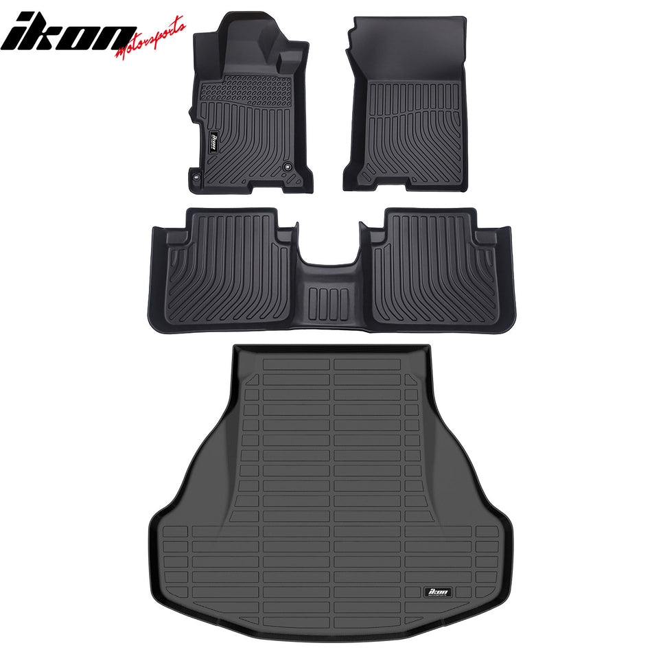 2013-2017 Honda Accord Sedan 4-Door 3D TPE All Weather Heavy Duty Waterproof Anti-Slip Interior Cargo Liner Carpets Floor Mats + Rear Trunk Mat 4PCS