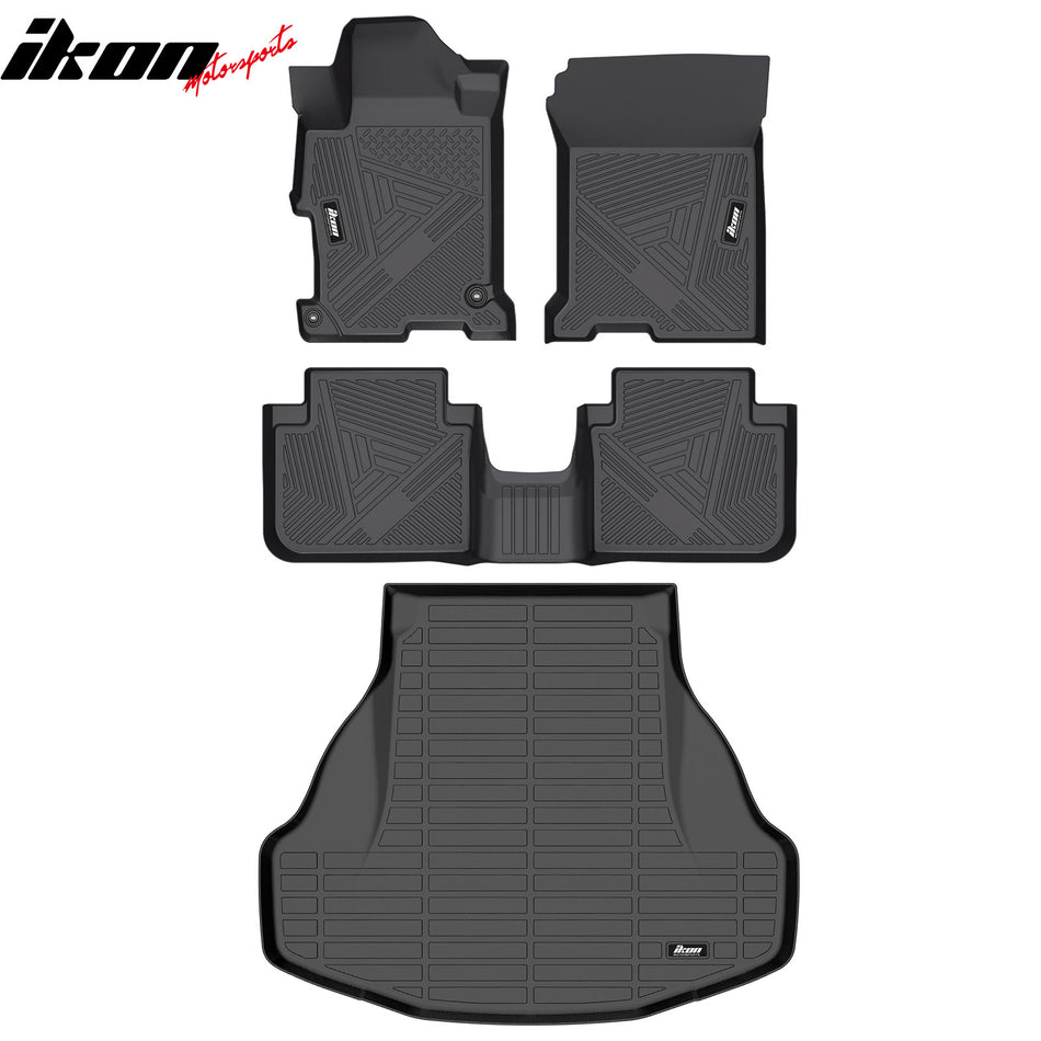 2013-2017 Honda Accord Sedan 4-Door 3D TPE All Weather Waterproof Anti-Slip Interior Cargo Liner Carpets IKON Style Floor Mats + Rear Trunk Mat 4PCS