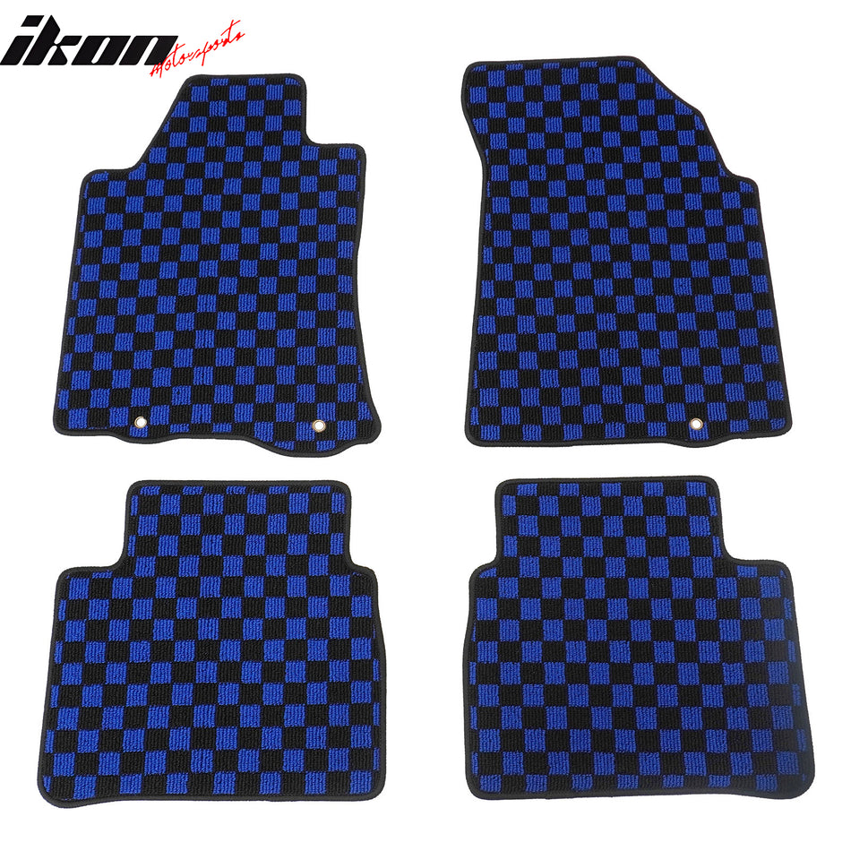 Front Rear Waterproof Floor Mats for Nissan Altima Sedan 4-Door 2013-2018 Black Blue Plaid Checkered Carpets PP & Loop Pile Surface & TPE Backing 4PCS