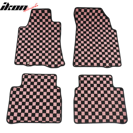 Fits 13-18 Nissan Altima Sedan Car Floor Mats Checkered Carpets Black Pink Plaid