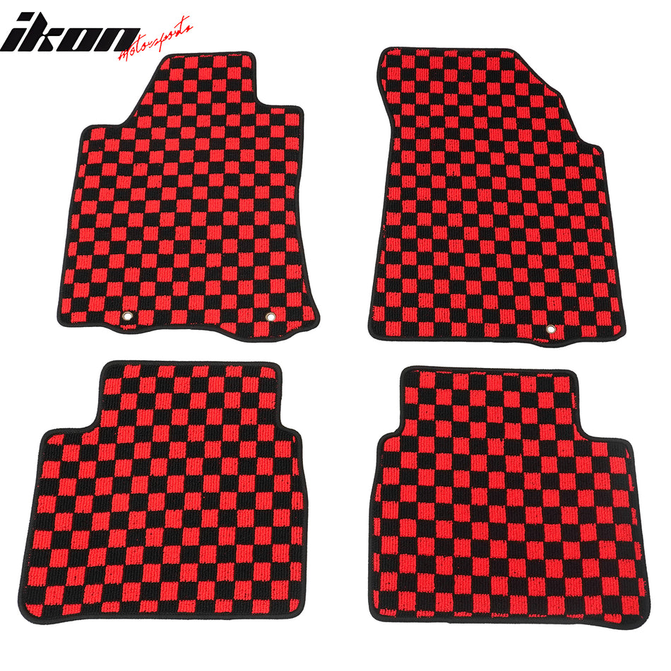 Front Rear Waterproof Floor Mats for Nissan Altima Sedan 4-Door 2013-2018 Black Red Plaid Checkered Carpets PP & Loop Pile Surface & TPE Backing 4PCS